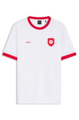 Stretch-cotton T-shirt with country flag and logo by HUGO BOSS