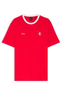 Stretch-cotton T-shirt with country flag and logo by HUGO BOSS