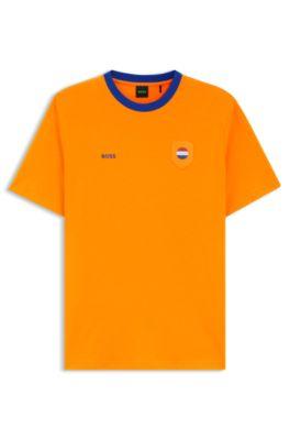 Stretch-cotton T-shirt with country flag and logo by HUGO BOSS