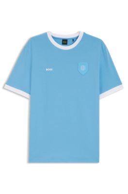 Stretch-cotton T-shirt with country flag and logo by HUGO BOSS