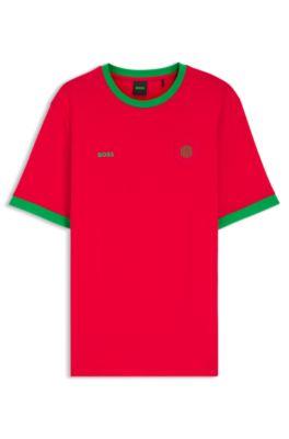 Stretch-cotton T-shirt with country flag and logo by HUGO BOSS