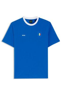 Stretch-cotton T-shirt with country flag and logo by HUGO BOSS