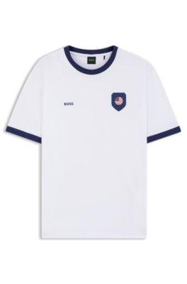 Stretch-cotton T-shirt with country flag and logo by HUGO BOSS