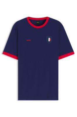 Stretch-cotton T-shirt with country flag and logo by HUGO BOSS