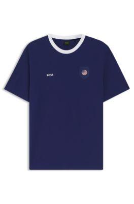 Stretch-cotton T-shirt with country flag and logo by HUGO BOSS