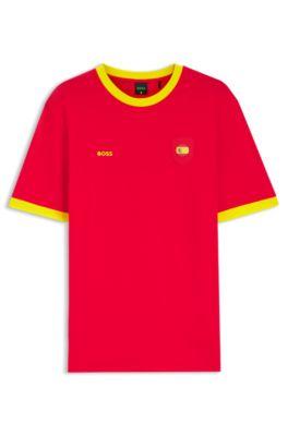 Stretch-cotton T-shirt with country flag and logo by HUGO BOSS