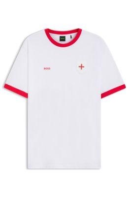 Stretch-cotton T-shirt with country flag and logo by HUGO BOSS