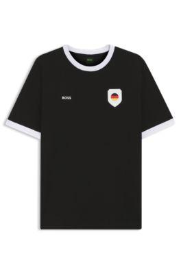 Stretch-cotton T-shirt with country flag and logo by HUGO BOSS