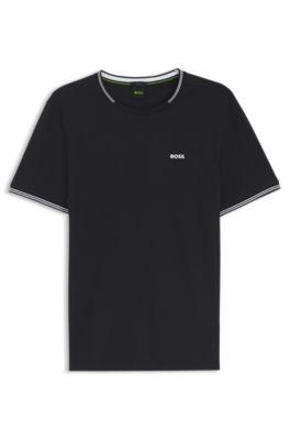 Stretch-cotton T-shirt with stripes and logo by HUGO BOSS