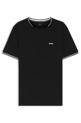 Stretch-cotton T-shirt with stripes and logo by HUGO BOSS