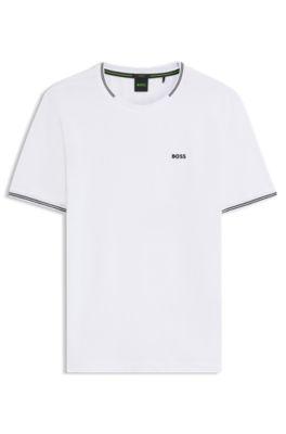Stretch-cotton T-shirt with stripes and logo by HUGO BOSS