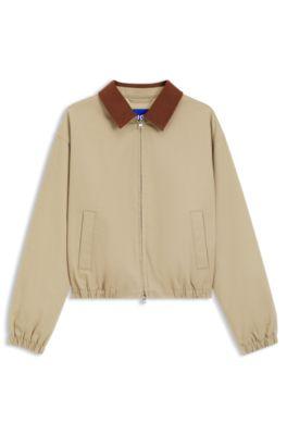 Stretch-cotton jacket with contrast corduroy collar by HUGO BOSS