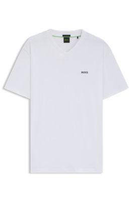 Stretch-cotton regular-fit T-shirt with contrast logo by HUGO BOSS
