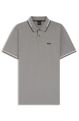 Stretch-cotton slim-fit polo shirt with branding and stripes by HUGO BOSS