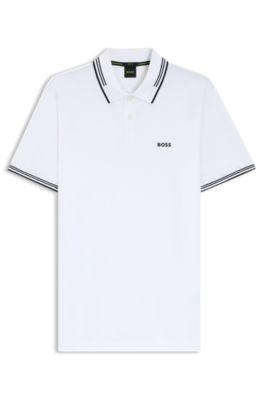 Stretch-cotton slim-fit polo shirt with branding and stripes by HUGO BOSS