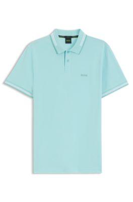 Stretch-cotton slim-fit polo shirt with branding and stripes by HUGO BOSS