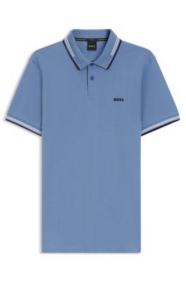 Stretch-cotton slim-fit polo shirt with branding and stripes by HUGO BOSS