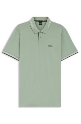 Stretch-cotton slim-fit polo shirt with branding and stripes by HUGO BOSS