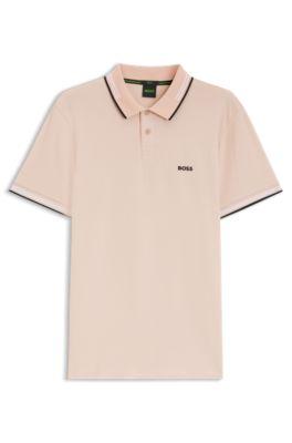 Stretch-cotton slim-fit polo shirt with branding and stripes by HUGO BOSS
