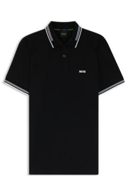Stretch-cotton slim-fit polo shirt with branding and stripes by HUGO BOSS