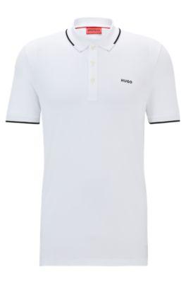 Stretch-cotton slim-fit polo shirt with printed logo by HUGO BOSS