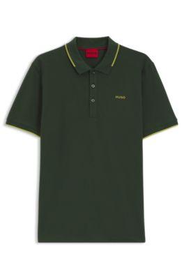 Stretch-cotton slim-fit polo shirt with printed logo by HUGO BOSS