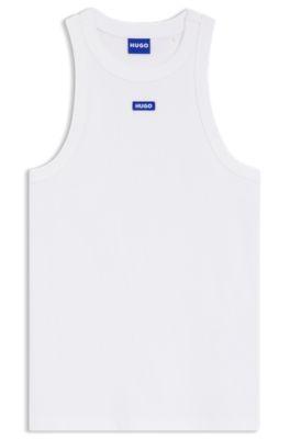 Stretch-cotton tank top with blue logo label by HUGO BOSS