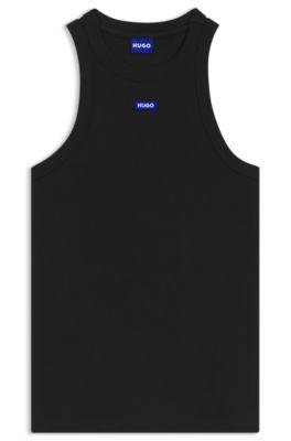 Stretch-cotton tank top with blue logo label by HUGO BOSS