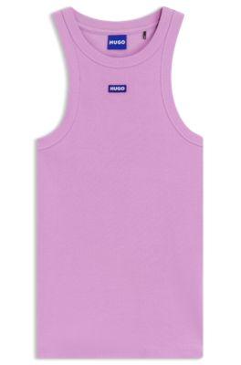 Stretch-cotton tank top with blue logo label by HUGO BOSS