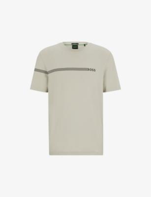 Stripe and brand-print regular-fit stretch cotton-blend T-shirt by HUGO BOSS
