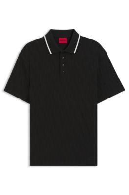 Stripe-collar polo shirt in cotton jacquard by HUGO BOSS