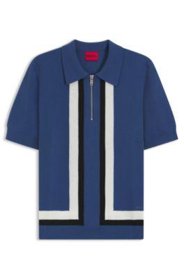 Stripe-detail knit sweater with zip neck by HUGO BOSS