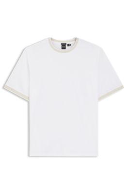 Stripe-trim T-shirt in mercerised cotton by HUGO BOSS