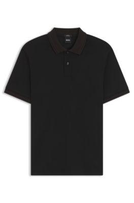 Stripe-trim slim-fit polo shirt in mercerised cotton by HUGO BOSS