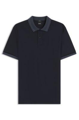 Stripe-trim slim-fit polo shirt in mercerised cotton by HUGO BOSS Stripe-trim slim-fit polo shirt in mercerised cotton by HUGO BOSS
