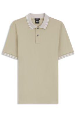 Stripe-trim slim-fit polo shirt in mercerised cotton by HUGO BOSS