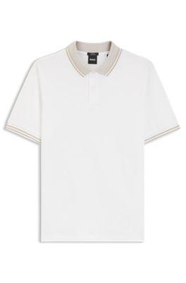 Stripe-trim slim-fit polo shirt in mercerised cotton by HUGO BOSS