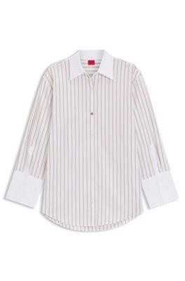 Striped blouse in cotton poplin by HUGO BOSS