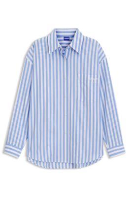 Striped cotton oversized-fit blouse with Happy HUGO logo by HUGO BOSS