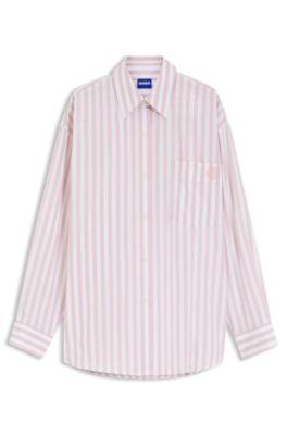 Striped cotton oversized-fit blouse with Happy HUGO logo by HUGO BOSS