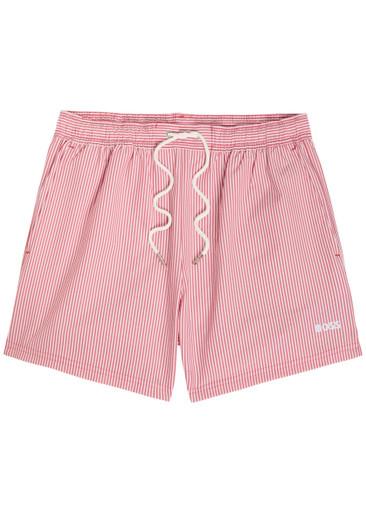 Striped logo-embroidery seersucker swim shorts by HUGO BOSS