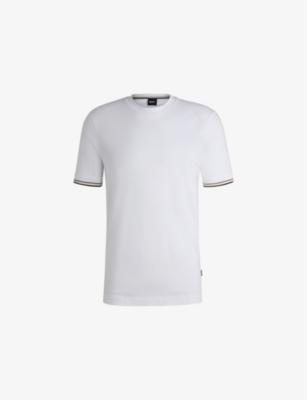 Striped-trim regular-fit cotton-jersey T-shirt by HUGO BOSS
