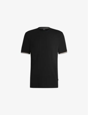 Striped-trim regular-fit cotton-jersey T-shirt by HUGO BOSS