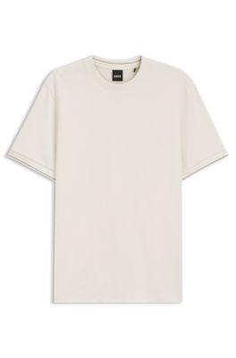 Structured cotton T-shirt with cuff stripes by HUGO BOSS