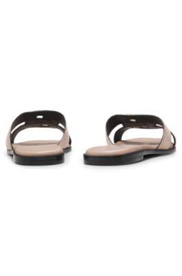 Suede slides with stitched Double B monogram by HUGO BOSS