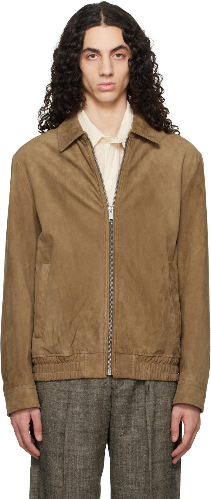 Tan Soft Suede Bomber Jacket by HUGO BOSS