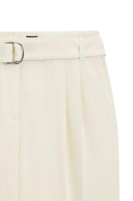 Tapered-fit pants in Japanese crepe with belt by HUGO BOSS