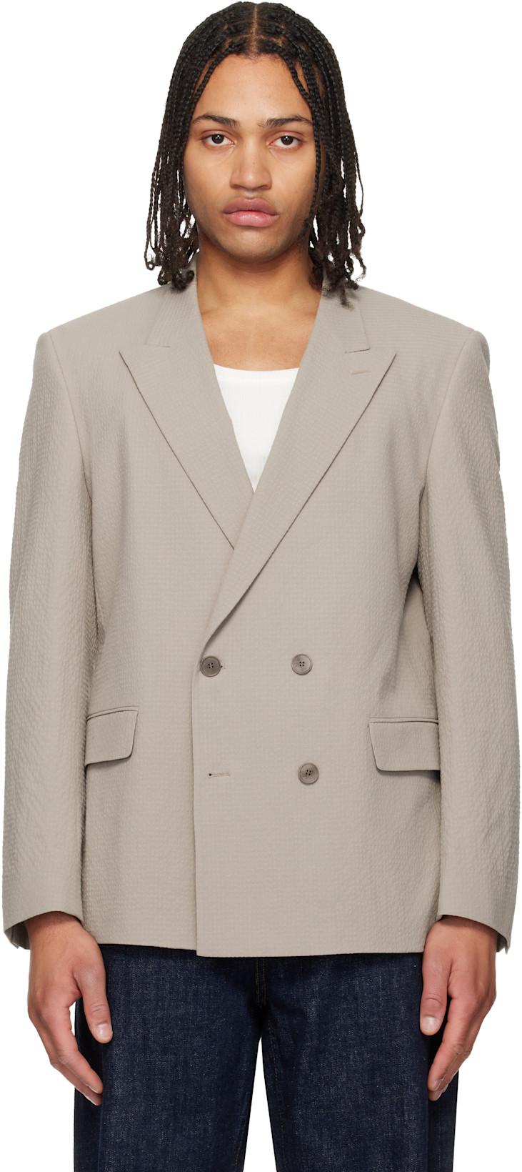 Taupe Double-Breasted Blazer by HUGO BOSS