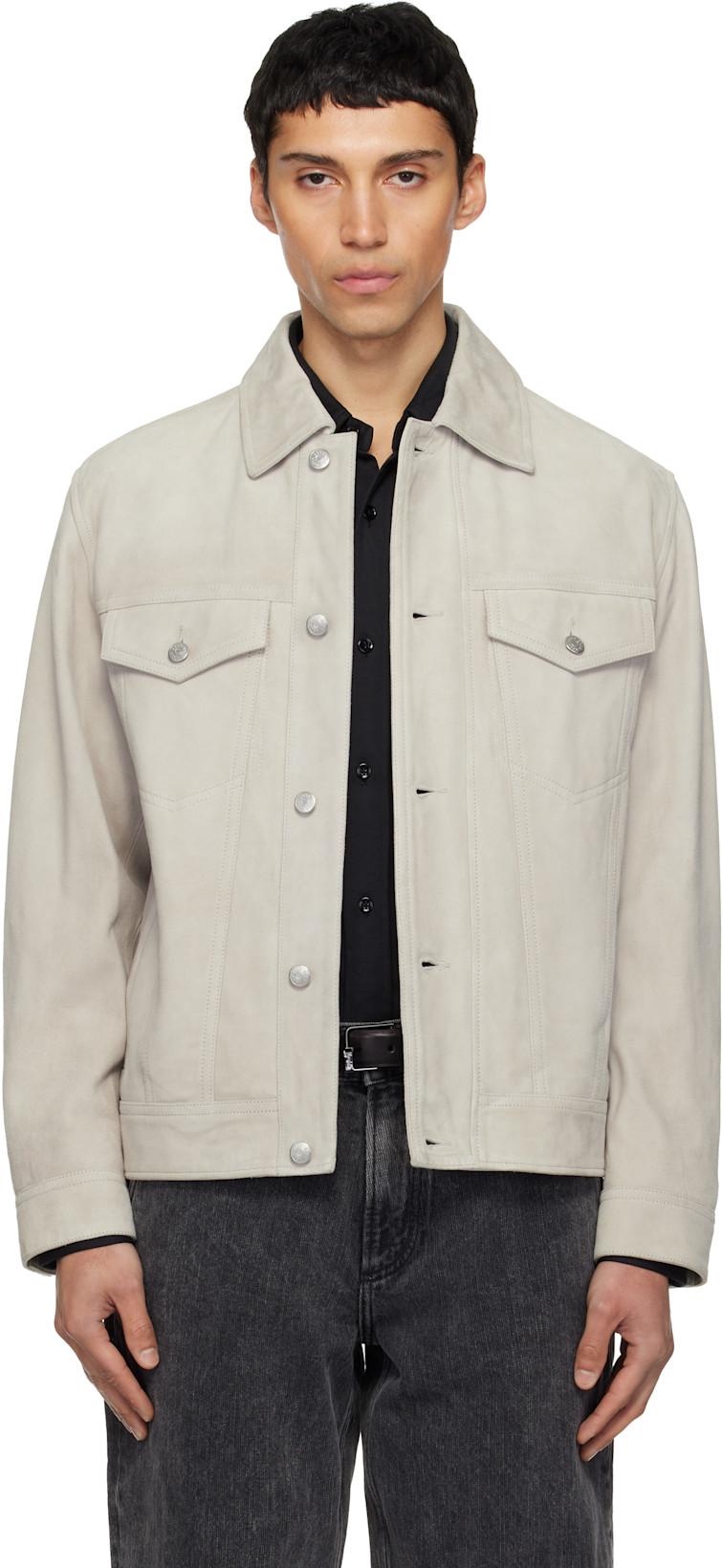 Taupe Goatskin Suede Jacket by HUGO BOSS