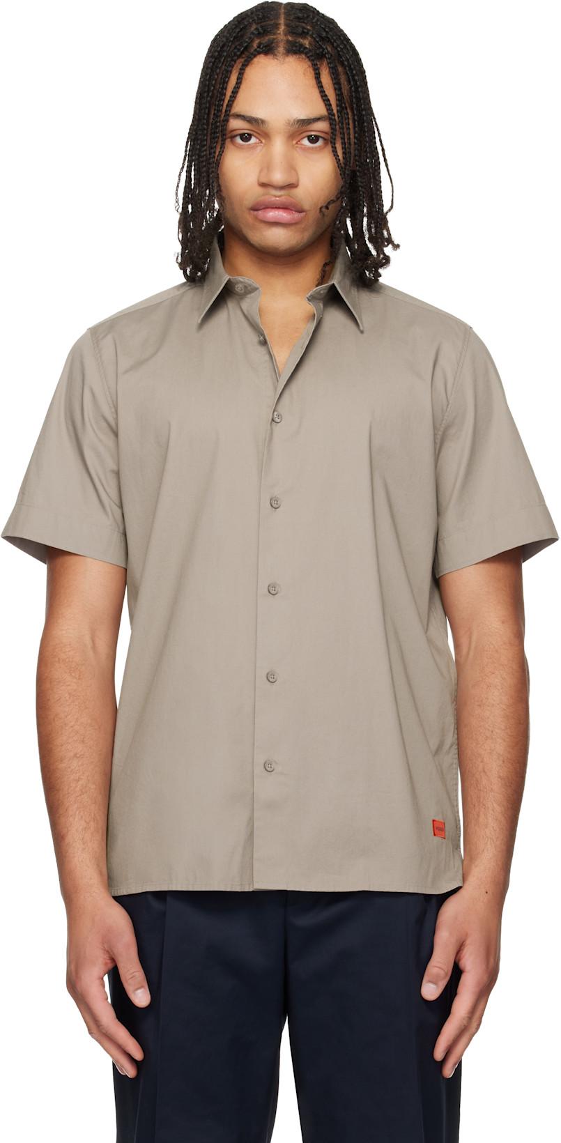 Taupe Relaxed-Fit Stretch Cotton Shirt by HUGO BOSS